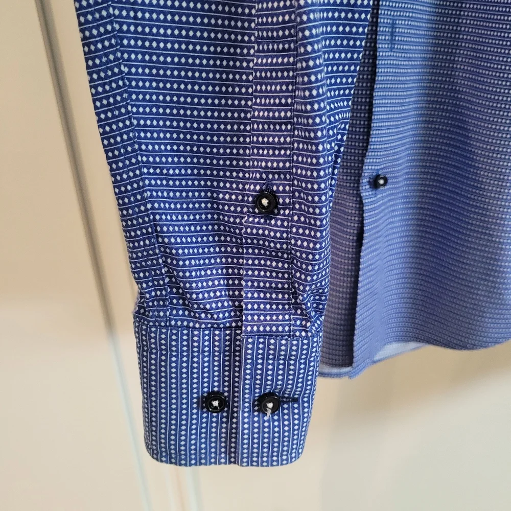 Boss Men's Navy and White Striped Dress Shirt 39 Slimfit - Picture 4 of 7